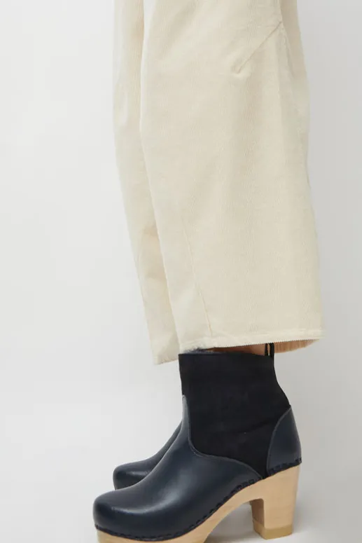 No.6 Store 5" Pull on Shearling Clog Boot on High Heel in Navy and Night