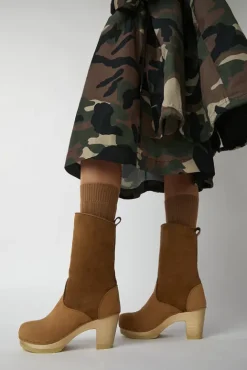 No.6 Store 9" Pull On Shearling Clog Boot on High Heel in Copper