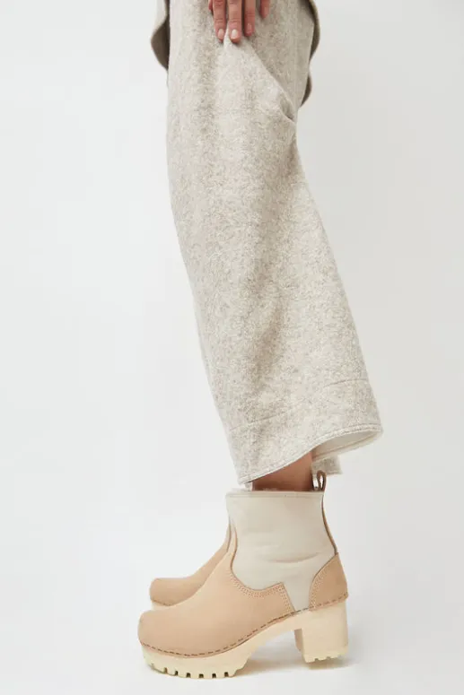 No.6 Store 5" Pull On Shearling Clog Boot on Mid Tread in Bone Suede on White Base