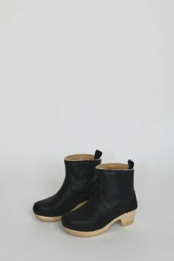 No.6 Store 5" Pull On Shearling Clog Boot on Mid Heel in Ink Aviator
