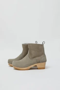 No.6 Store 5" Pull on Shearling Clog Boot on Mid Heel in Mist