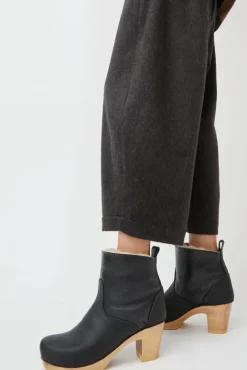 No.6 Store 5" Pull On Shearling Clog Boot on High Heel in Ink Aviator
