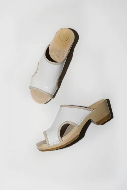 No.6 Store Alexis Clog on Mid Heel in White Patent