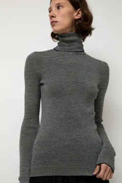 No.6 Store Alpha Rollneck in Espresso Fine Stripes