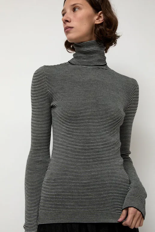 No.6 Store Alpha Rollneck in Espresso Fine Stripes