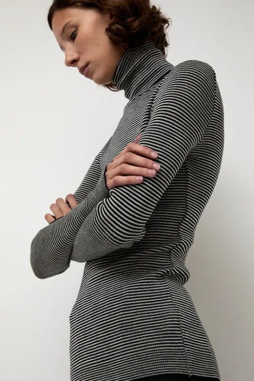 No.6 Store Alpha Rollneck in Espresso Fine Stripes