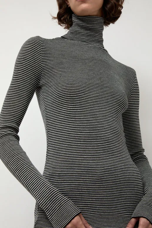 No.6 Store Alpha Rollneck in Espresso Fine Stripes