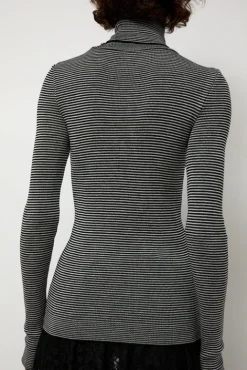 No.6 Store Alpha Rollneck in Espresso Fine Stripes