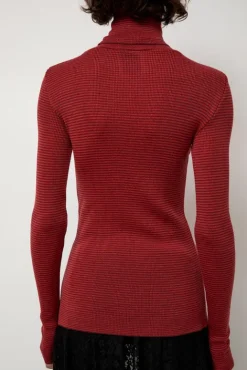 No.6 Store Alpha Rollneck in Paradise Red Fine Stripes