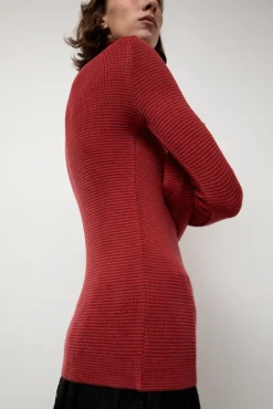 No.6 Store Alpha Rollneck in Paradise Red Fine Stripes