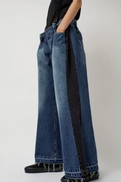 No.6 Store Baggy Jeans with Contrast Sidelines in Blue and Black
