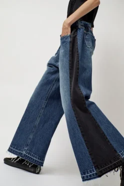 No.6 Store Baggy Jeans with Contrast Sidelines in Blue and Black