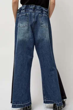 No.6 Store Baggy Jeans with Contrast Sidelines in Blue and Black