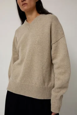 No.6 Store Balla Slouch V Neck Sweater in Beige