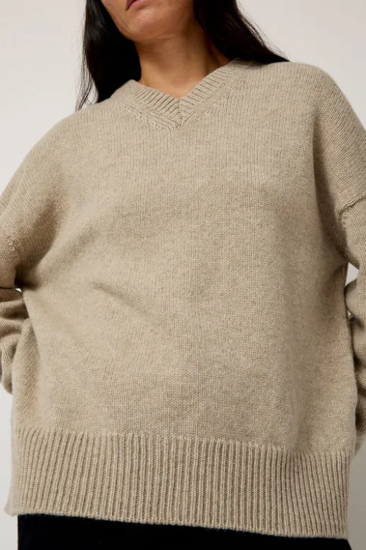 No.6 Store Balla Slouch V Neck Sweater in Beige