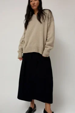No.6 Store Balla Slouch V Neck Sweater in Beige