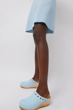 No.6 Store Bella Clog on Mid Wedge in Light Blue with Eyelets