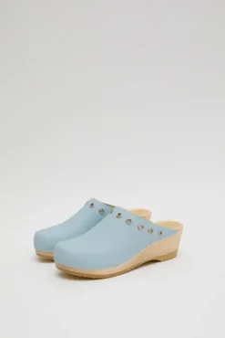 No.6 Store Bella Clog on Mid Wedge in Light Blue with Eyelets