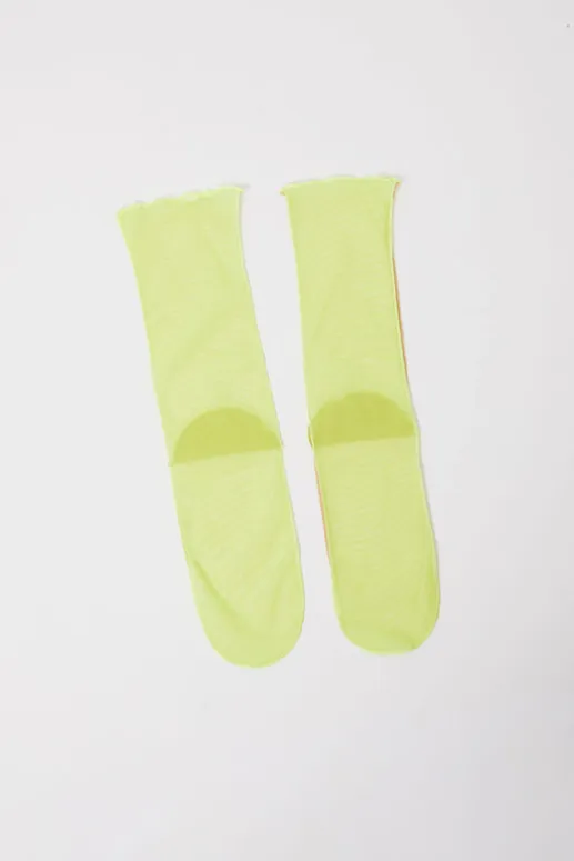 No.6 Store Bicolor Mesh Ankle Socks in Yellow Fluo and Nude