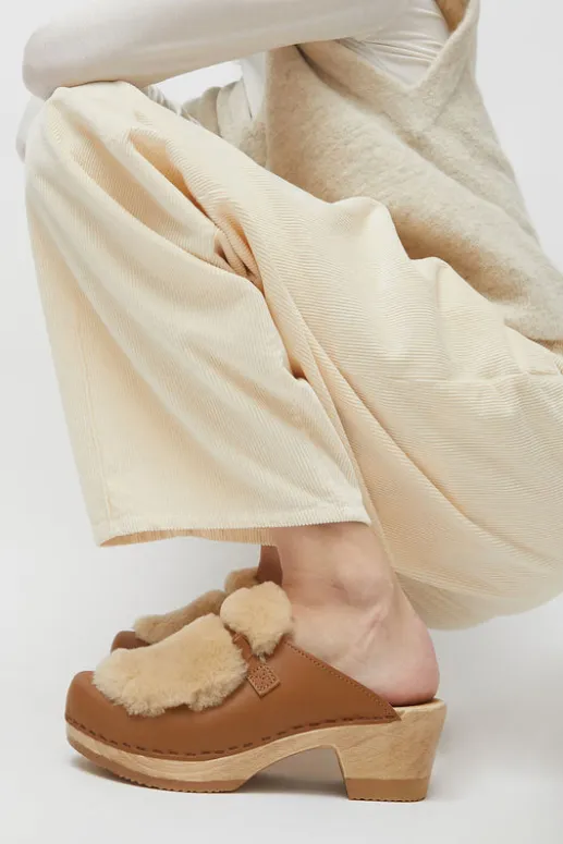 No.6 Store Billie Fur Clog on Mid Heel in Palomino
