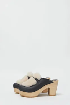 No.6 Store Billie Fur Clog on Platform in Indigo and Bone