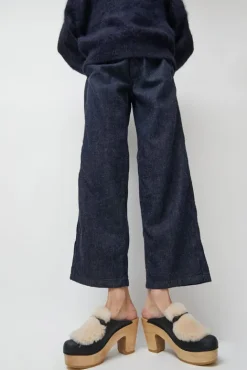 No.6 Store Billie Fur Clog on Platform in Indigo and Bone