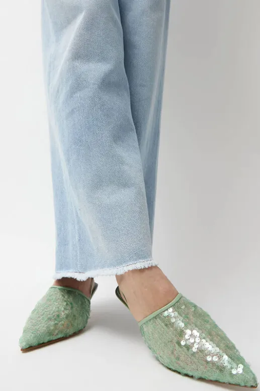 No.6 Store Bit Mules in Mint Sequin