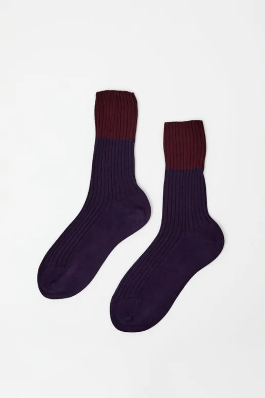 No.6 Store Bitone Cotton Socks in Dark Violet