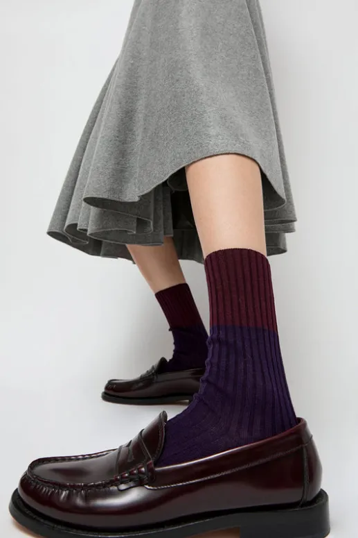 No.6 Store Bitone Cotton Socks in Dark Violet