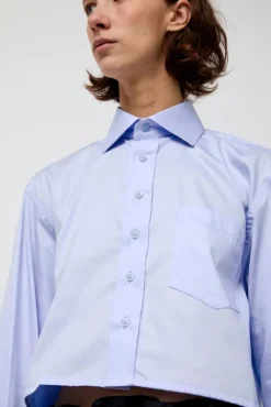 No.6 Store Blue Poplin Crop Shirt in Light Blue