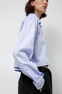 No.6 Store Blue Poplin Crop Shirt in Light Blue