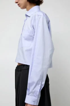 No.6 Store Blue Poplin Crop Shirt in Light Blue