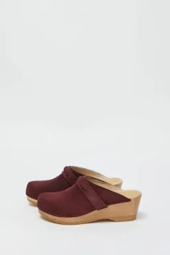 No.6 Store Bridget Clog on Mid Wedge in Burgundy Suede