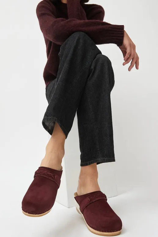 No.6 Store Bridget Clog on Mid Wedge in Burgundy Suede