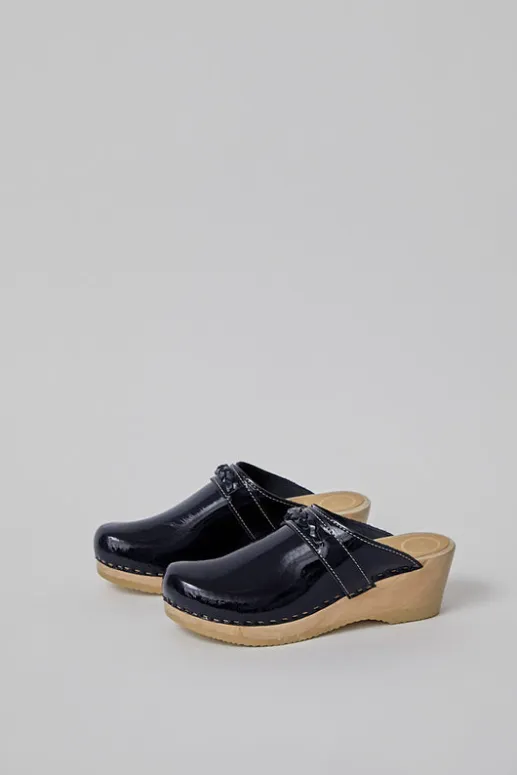 No.6 Store Bridget Clog on Mid Wedge in Navy Patent