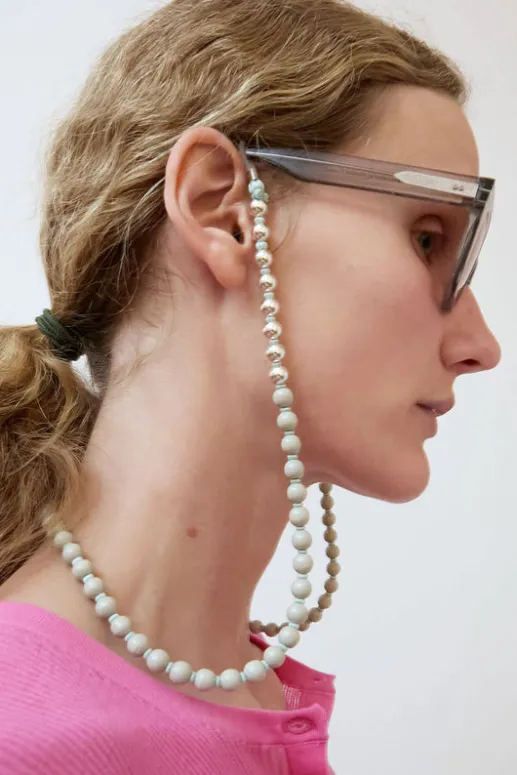 No.6 Store Brillenkette Silver Glasses Chain in Light Grey with Sage Thread