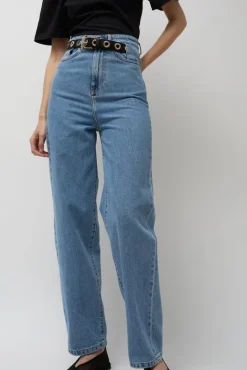No.6 Store Carrot Leg Trousers in Classic Denim Blue