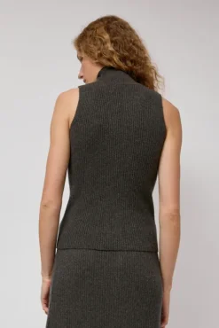 No.6 Store Cashmere Mock Collar Rib Top in Olive Melange