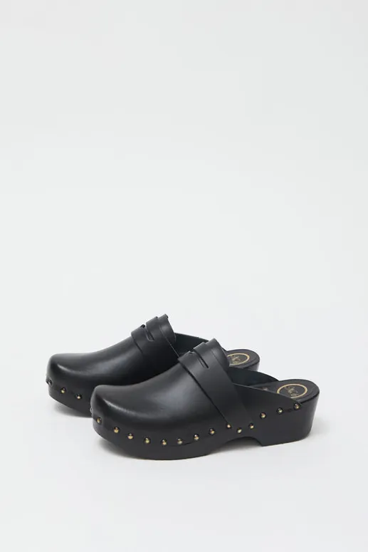 No.6 Store Charlotte Studded Clog on Low Base in Jet on Black Base