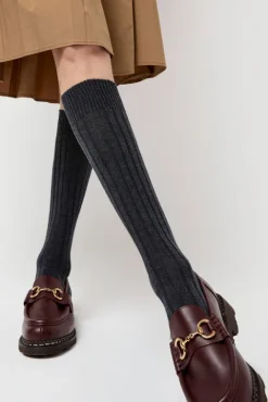 No.6 Store College Wool Ribbed Socks in Charcoal
