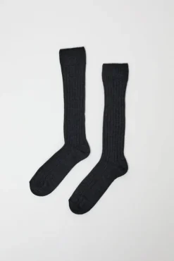 No.6 Store College Wool Ribbed Socks in Charcoal