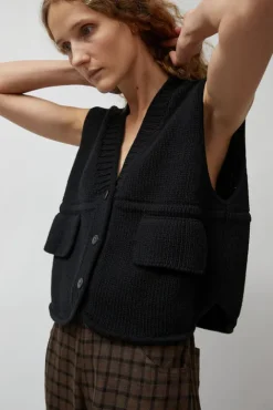 No.6 Store Cotton Pocket Waistcoat in Black