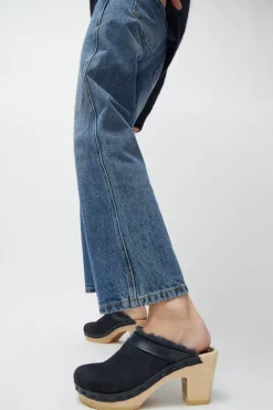 No.6 Store Dakota Shearling Clog on High Heel in Navy Suede and Night