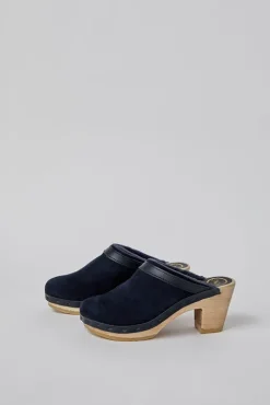 No.6 Store Dakota Shearling Clog on High Heel in Navy Suede and Night