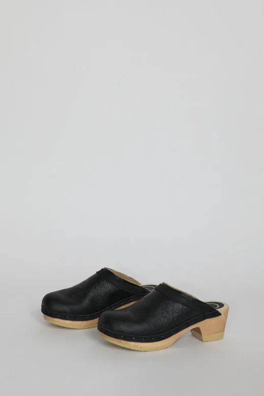No.6 Store Dakota Shearling Clog on Mid Heel in Ink Aviator