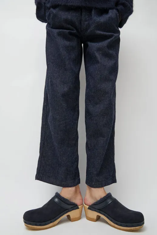 No.6 Store Dakota Shearling Clog on Mid Heel in Navy and Night