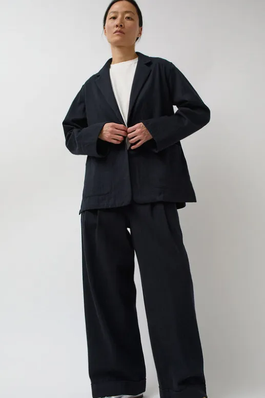 No.6 Store Drapey Blazer in Black Warp and Indigo Weft
