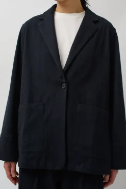 No.6 Store Drapey Blazer in Black Warp and Indigo Weft