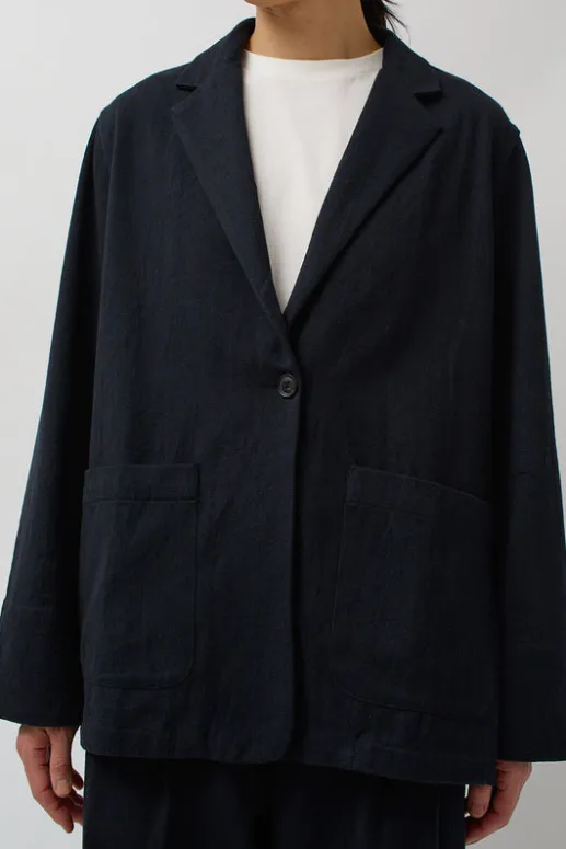 No.6 Store Drapey Blazer in Black Warp and Indigo Weft