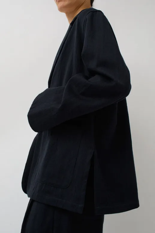 No.6 Store Drapey Blazer in Black Warp and Indigo Weft